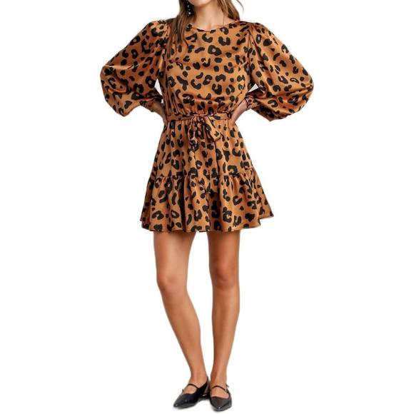 NEW UMGEE cheetah lady tie dress in brown - Picture 2 of 3